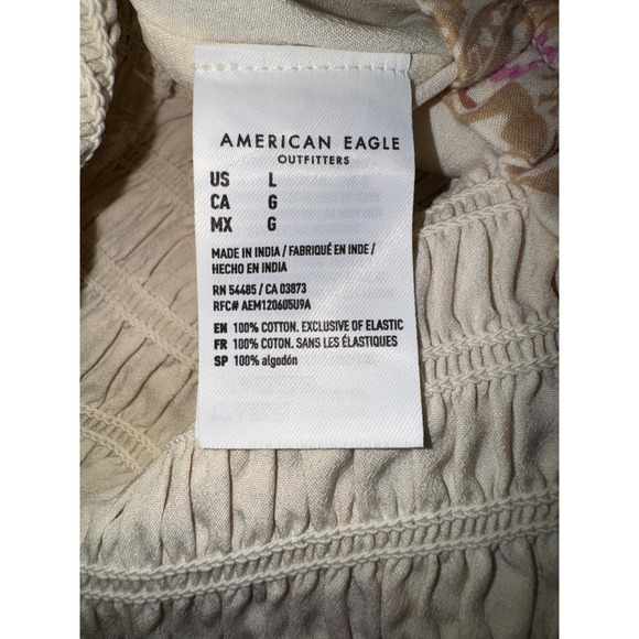 American Eagle Bella Strapless Jumpsuit Cream Pink Boho Smocked Wide Leg Large - Picture 7 of 11